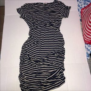 Dark Blue Striped Maternity Dress